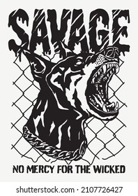 Black and White Angry Doberman Pinscher Dog Illustration with A Slogan Artwork on White Background for Apparel or Other Uses