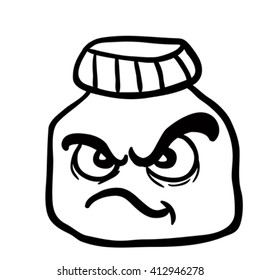 black and white angry  jam jar cartoon illustration