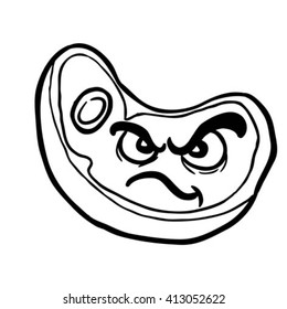 black and white angry meat cartoon