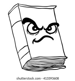 black and white angry old book cartoon illustration