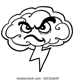 black and white angry storm cloud cartoon illustration