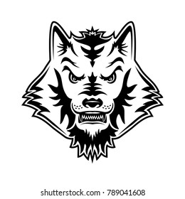 Black and white angry wolf head vector