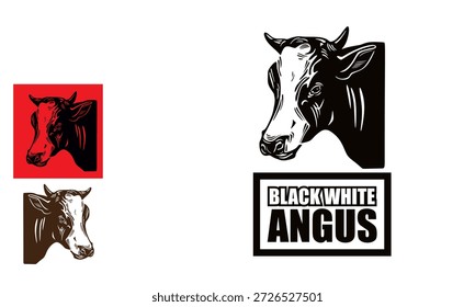 logotipo de gado angus preto e branco, silhueta de ilustrações de vetor cabeça de touro saudável