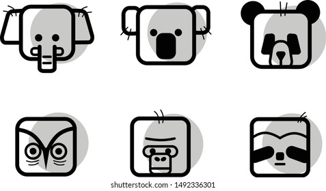 Black and white animal icons 