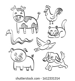 Black and White Animal Outline, Vector, Illustration
