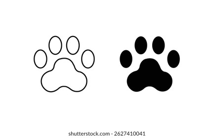 Black and white animal paw print icons side by side on a clean white background. Ideal for pet logos, veterinary branding, animal shelters, or pet-related product design.