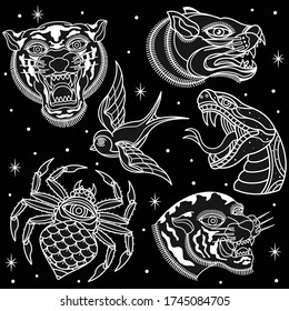 black and white animal tattoos, vector EPS 10