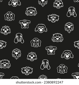Black white animals background. Dogs seamless pattern for the design of veterinary products. Continuous monochrome print for stain-resistant fabric for pet clothing canine textile. Cute doggy texture.
