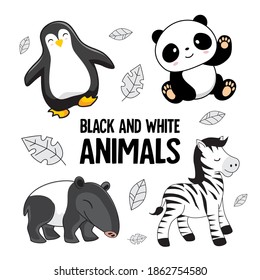 Black and White Animals Cartoon Collections Set