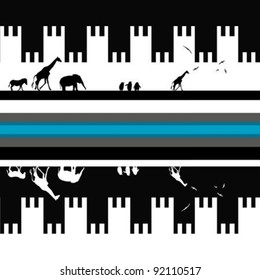 Black and white animals in the desert abstract illustration