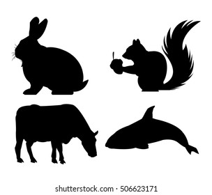 Black and white animals icon set 