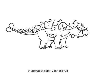 Black and White Ankylosaurus Dinosaur Cartoon Character Vector. Coloring Page of a Ankylosaurus Dinosaur