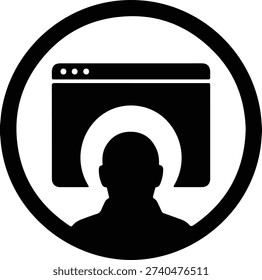 Black and white anonymous user profile with web browser window icon illustration vector