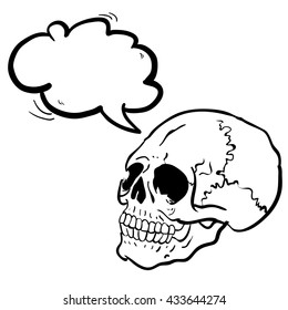 black and white another skull with speech bubble cartoon