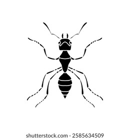 black and white ant icon illustration isolated on white background.