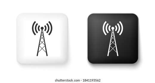 Black and white Antenna icons isolated on white background. Radio antenna wireless. Technology and network signal radio antenna. Square button. Vector.