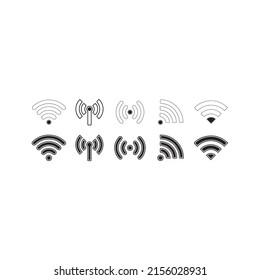 Black and white antenna wireless connection icons, wifi signal flat icon vector design illustration set.