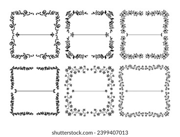 Black and white antique decorative frame and borders backgrounds. Vector illustration. Luxury vintage ornamental corner frame collection.