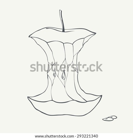 Black and white apple core illustration. Vector graphics