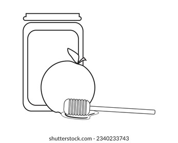 Black White apple and honey illustration, Rosh Hashanah card