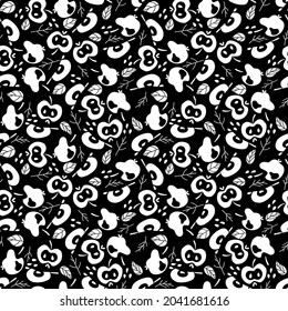 Black and white apple monochrome seamless pattern vector. Stylized apples and slices, seeds and leaves by black, white and grey colors. Perfect for home decor, clothes and more