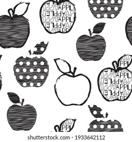 Black and white apples seamless pattern. Can be used for textile,  background, book cover, packaging.