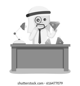 black and white arab businessman checking quality of his diamonds black and white style