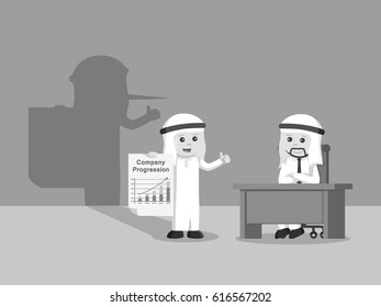 black and white arab businessman giving fake report black and white style