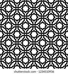 Black and white arabic geometric seamless pattern, vector background, texture