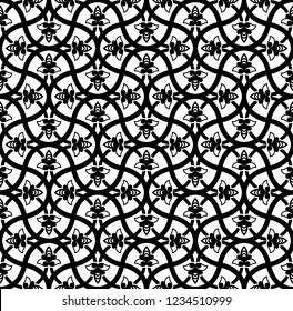 Black and white arabic geometric seamless pattern, vector background, texture