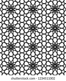 Black and white arabic geometric seamless pattern, vector background, texture