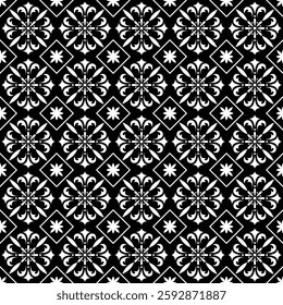 Black and white arabic geometric seamless pattern, vector background, texture.