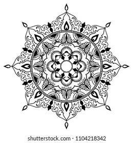 Black and white arabic pattern, ethnic, mandala on white background