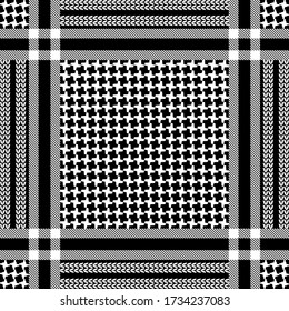 Black and white Arabic pattern. Squared checkered print. Template for scarves, plaids and other textile designs.