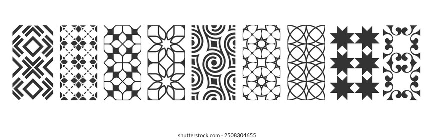 Preto e branco arábico sem emenda padrões, conjunto de vetores. Padrão islâmico tradicional geométrico asiático. Elementos para o desenho do ramadão