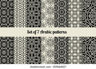 Black and white arabic style patterns. Vector illustration