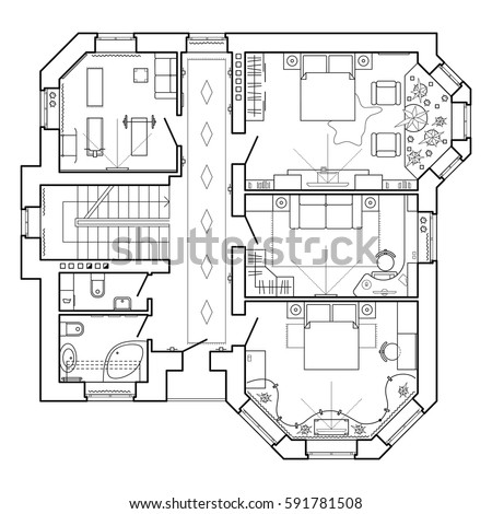 Black White  Architectural Plan  House  Layout      