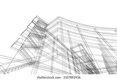 black and white architecture building vector drawing