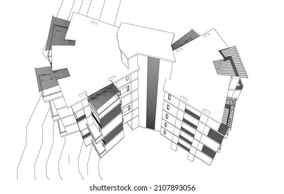 black and white architecture building vector drawing