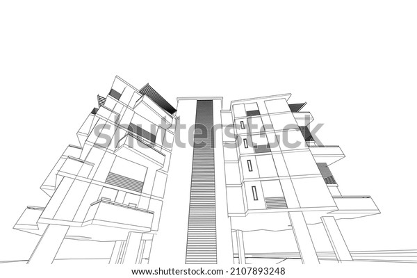 Black White Architecture Building Vector Drawing Stock Vector (Royalty ...