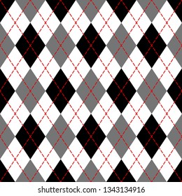 Black and white argyle geometric checkered seamless pattern, vector