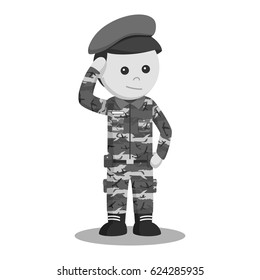 black and white army man saluting black and white style