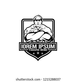 black and white army or soldier vector logo template military theme