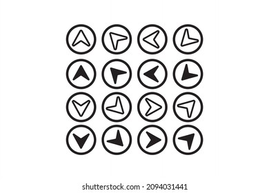Colección de flecha en blanco y negro.  Iconos planos para aplicaciones y sitios web.  plantillas