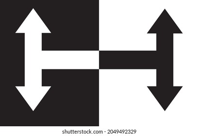 black and white arrow, four side arrow vector, Vector illustration isolated on a black and white background.
