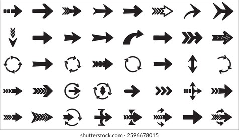 Black and white arrow icon set with various directions and symbols