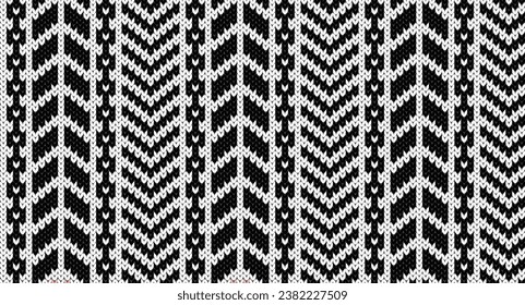 Black and white arrow knitted pattern, Festive Sweater Design. Seamless Knitted Pattern