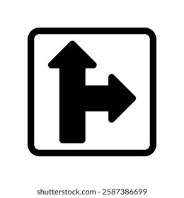 Black and White Arrow Sign Indicating Straight or Right Directions