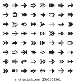 Black And White Arrow Signs Set Features Clear, Bold Vector Designs For Effective Directionality. With A Minimalist Monochrome Palette, It Ensures Universal Visibility And Straightforward Guidance
