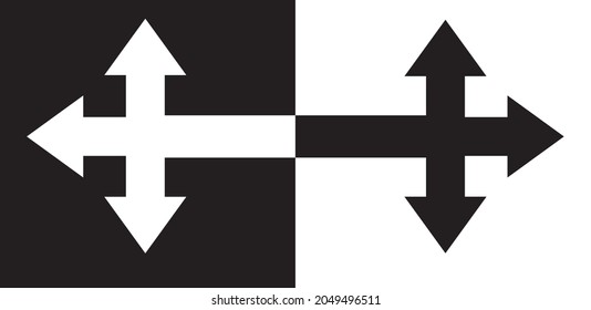 black and white arrow, six side arrow vector, Vector illustration isolated on a black and white background.
